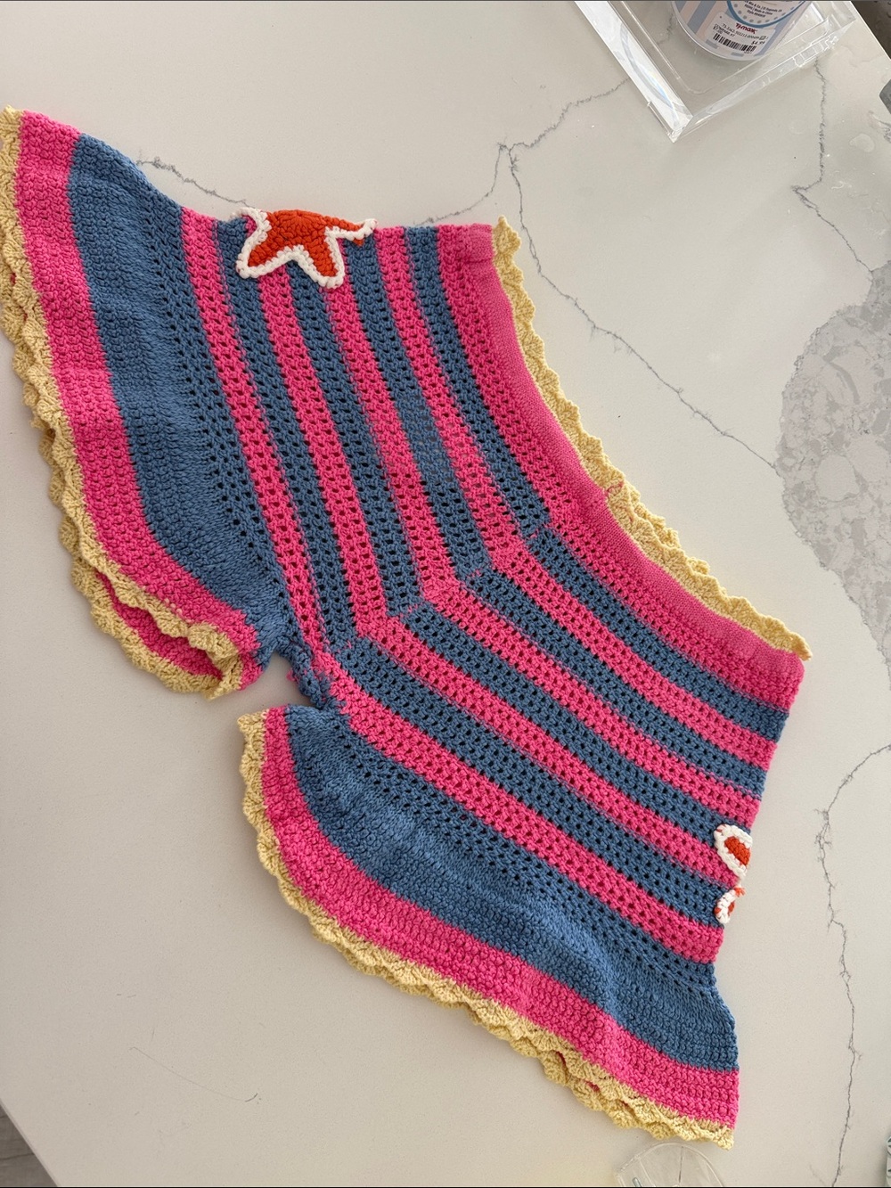 Striped Knit Skirt with Star Appliqué - Pink & Blue